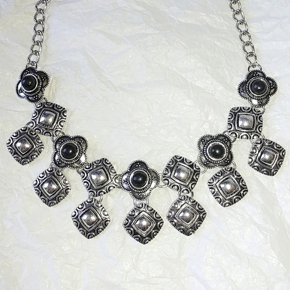 Jewelry - SILVER & BLACK CHOKER BOHO NECKLACE & EARRINGS